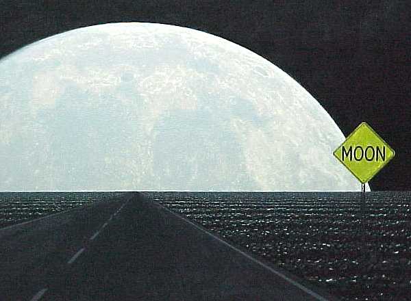 8/28/01-- Car Series, Moon (highway and signpost)
