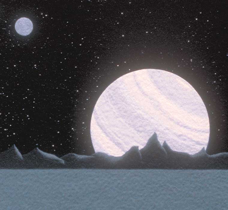Detail of gas giant and moon