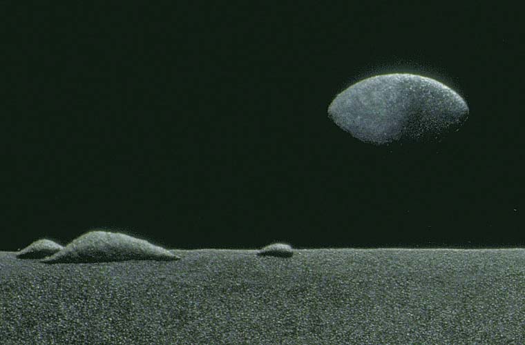 Detail of football-shaped moon