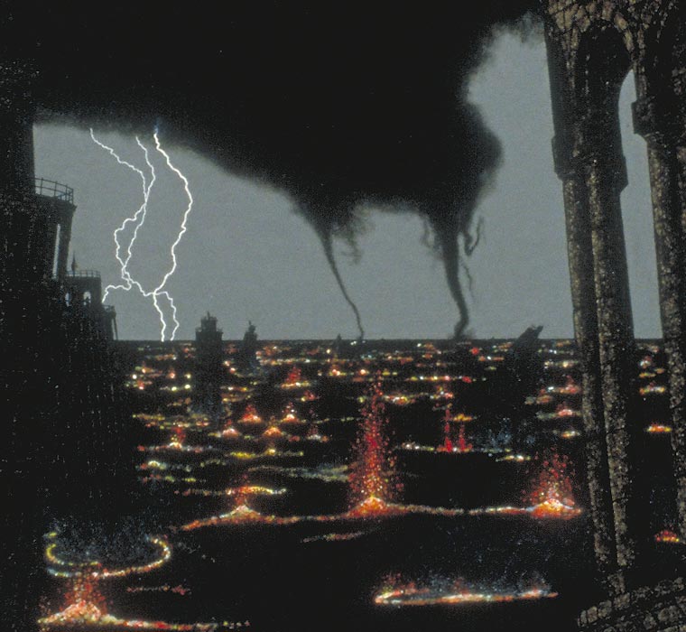 Detail of an apocalyptic vision, here focusing on the lightning and tornados.
