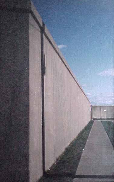 A view of the floodwall in Paducah, Kentucky, before murals were added