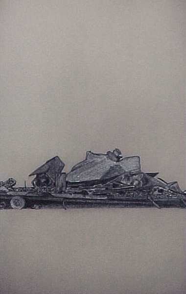 drawing of a mobile home destroyed by fire