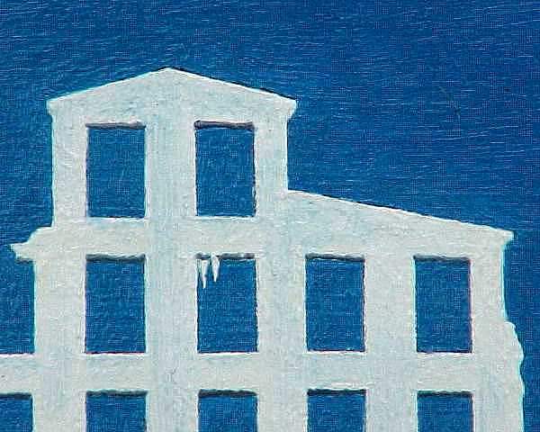 View from the driver's seat of a car, showing an unusual ice structure over the highway-- detail of top of structure