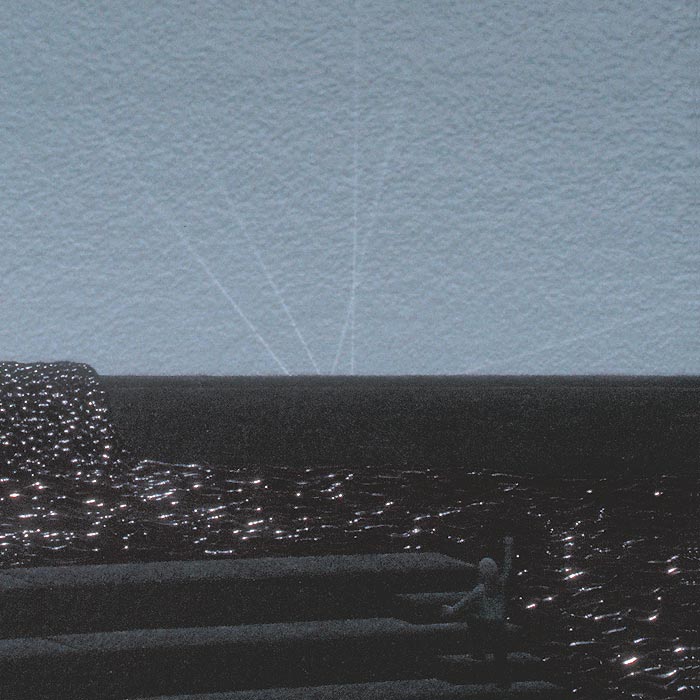 Detail of child, floodwall, and searchlights